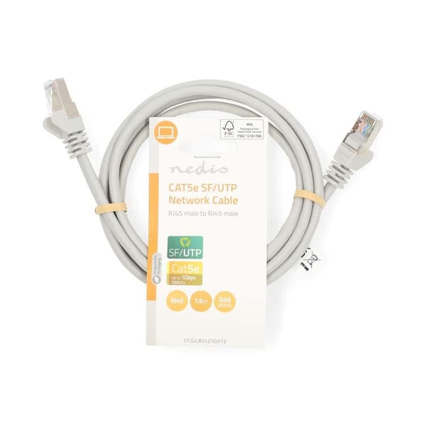 CAT5e verkkokaapeli | SF/UTP | RJ45 uros | RJ45 uros | 1.50 m | Pyöreä | PVC | Harmaa | Label