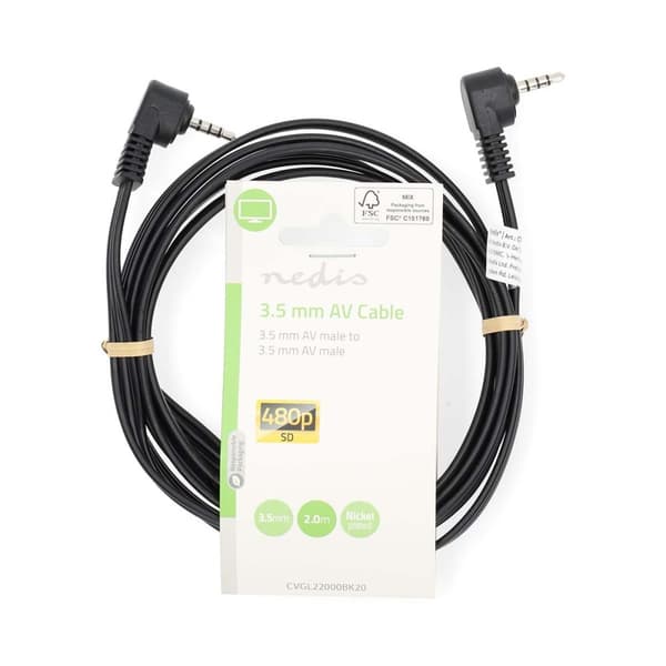 AV-kabel | 3.5 mm Hanstik | 3.5 mm Hanstik | Nikkelplateret | 2.00 m | Runde | PVC | Sort