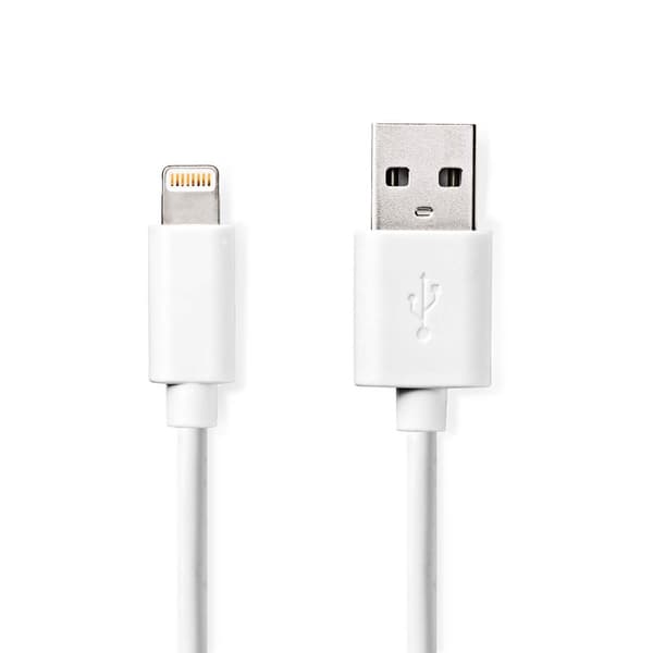 Lightning Kabel | USB 2.0 | Apple Lightning, 8-stifts | USB-A Hane | 480 Mbps | Nickelplaterad | 3.00 m | Rund | PVC | Vit | Label