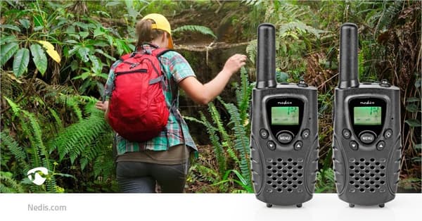 Walkie-talkie Set | 2 Håndsæt | Op til 8 km | Frekvens kanaler: 8 | PTT / VOX | Op til 2.5 Time | Hovedtelefonudgang | Sort