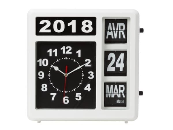 Vægflip-ur med kalender - 31 X 31 Cm - fransk version