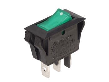 Strømvippebryter 10A-250V Spst On-Off - Med grønt neonlys