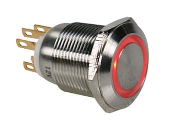 Rustfritt stål trykknapp Spdt 1No 1Nc - Rød Ring - 19Mm