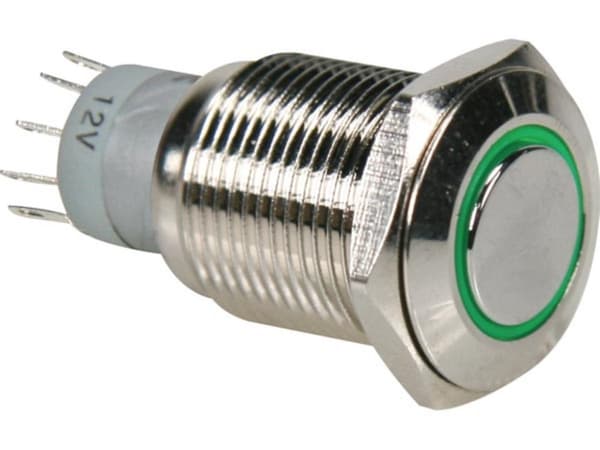 Rund metal trykknap Spdt 1No 1Nc - Grøn Ring