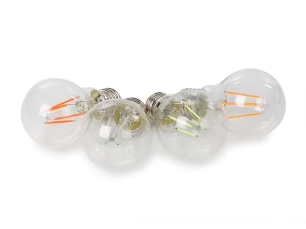 Filament pæresæt - A60 - Klart glas - 4 stk - Rød - Grøn - Blå - Orange