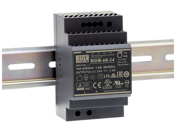 Industriell Din Rail Strømforsyning - Enkel utgang - 60 W - 24 V - 2,5 A