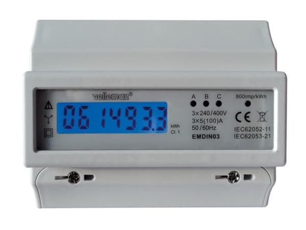 3 Phase - 7 Modul Din Rail Mount Kwh Meter - Til professionel brug