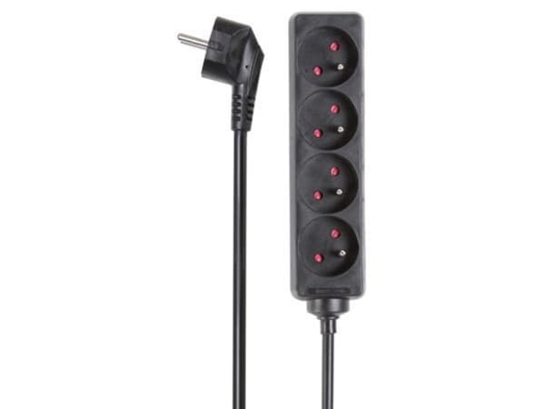 4-vejs stikkontakt - 5 M kabel - sort - fransk stikdåse