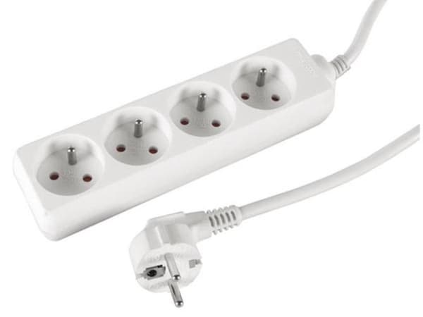 4-vejs stikkontakt - 1,5 M Kabel - Hvid - Fransk stikkontakt