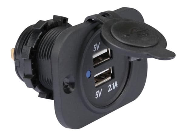 Innfelt USB-billader (12-24 Vdc In, 2 X 5 V Out)
