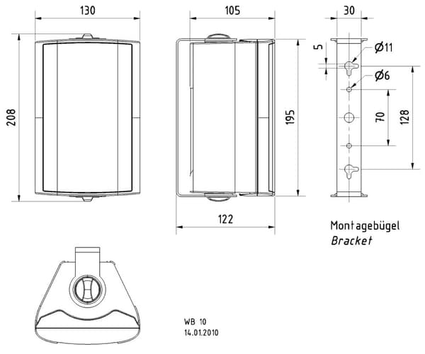 WB10 100V - 8 Ohm 2-veis kompakte høyttalere i et solid plasthus (svart)