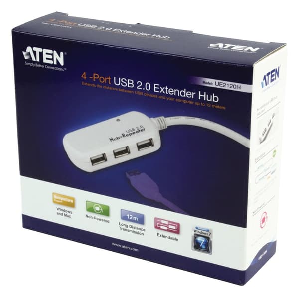 Aktiv USB 2.0 förlängningskabel USB A hane - 4x USB Hub 12 m Elfenben