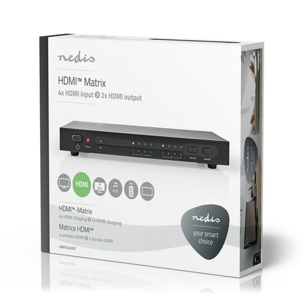 HDMI ™ matris omkopplare | 4x 2 Portar port(s) | 4x HDMI™ Ingång | 2x HDMI™ utgång | 4K@30Hz | 3.4 Gbps | Fjärrstyrd | Metall | Antracit