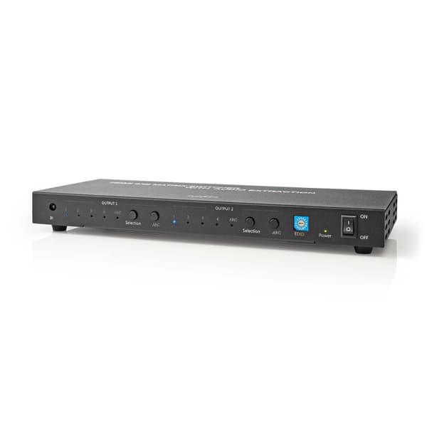 HDMI ™ matris omkopplare | 4x 2 Portar port(s) | 4x HDMI™ Ingång | 2x 3.5 mm / 2x HDMI™ utgång / 2x TosLink | 4K@60Hz | 18 Gbps | Fjärrstyrd | Metall