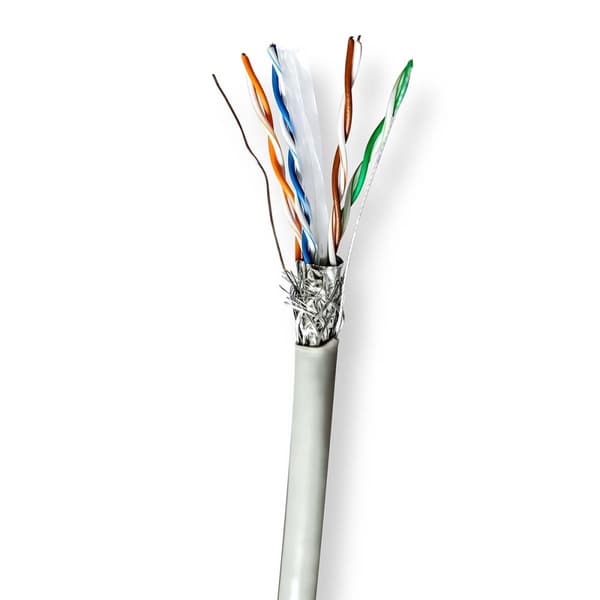 Nettverkskabelen Roll | CAT6 | Strandet | S/FTP | CCA | 305.0 m | Innendørs | Rund | PVC | Grå | Trekkboks