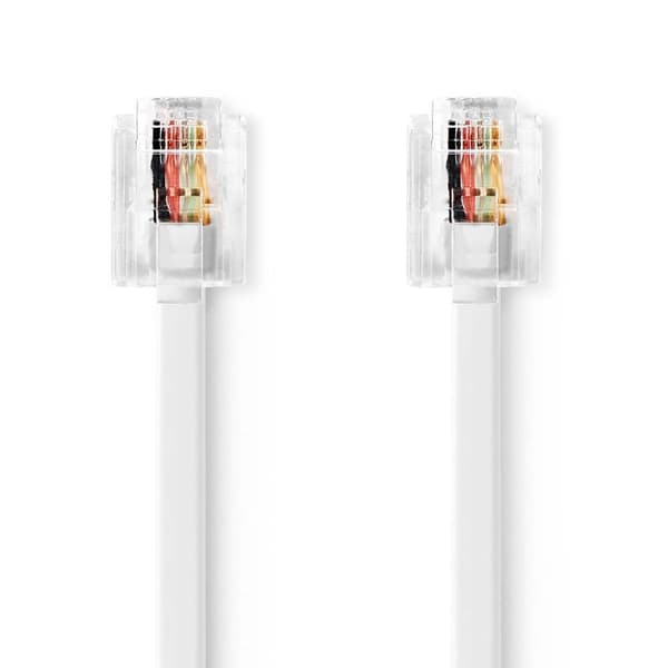 Telekomkabel | RJ11 Hane | RJ11 Hane | 5.00 m | Kabelns utformning: Platt | Plätering: Nickelplaterad | Kabeltyp: RJ11 | Vit