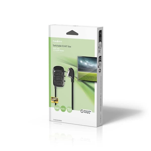 SCART Switchbox | SCART Hane | 3x SCART Hona | Nickelplaterad | Maximal upplösning: 800x480 | 0.50 m | Rund | PVC | Svart | Låda