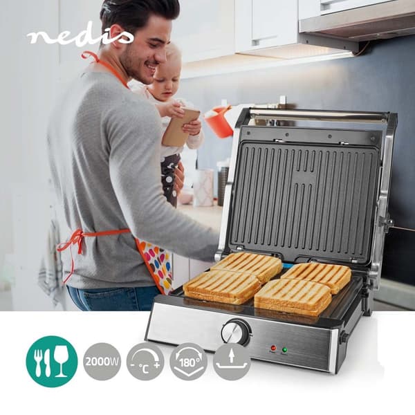 Kontakt Grill | 2000 W | 29 x 23 cm | Justerbar temperaturkontroll | Plast / Rustfritt Stål