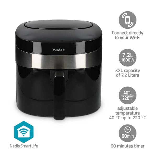 SmartLife Hot Air Fryer | Wi-Fi | 7,2 l | Timer: 240 min | Antal förinställda program: 8 | Digital | Android™ / IOS | Svart
