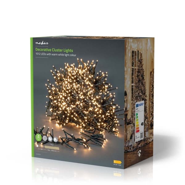 Julebelysning | Klynge | 1512 LED's | Varm Hvit | 11.00 m | Lyseffekter: 7 | Innendørs eller utendørs | Nettstrøm drevet