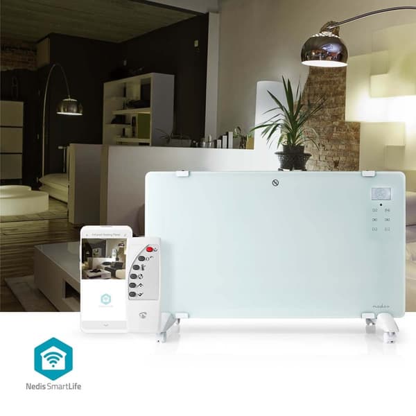 SmartLife Elradiator | Wi-Fi | Velegnet til badeværelse | Glas panel | 2000 W | 2 Varmeindstillinger | LED | 15 - 35 °C | Justerbar termostat | Hvid