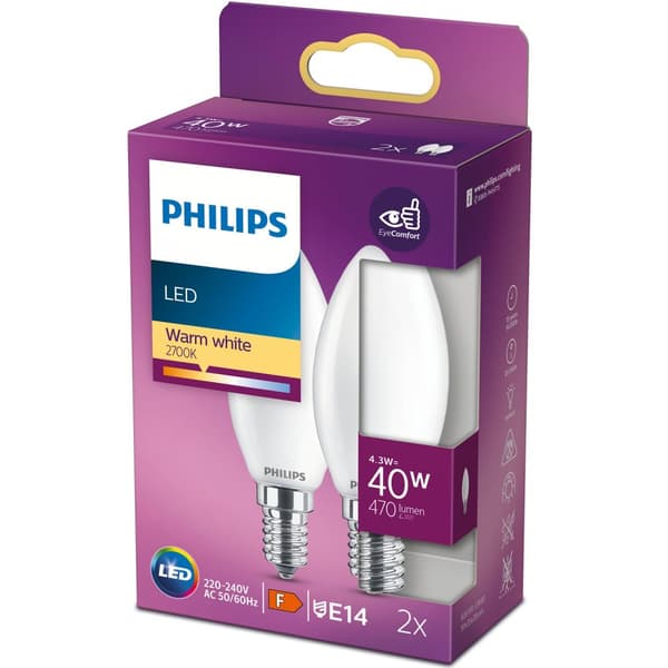 2-pak LED E14 Crown 40W Frost 470lm
