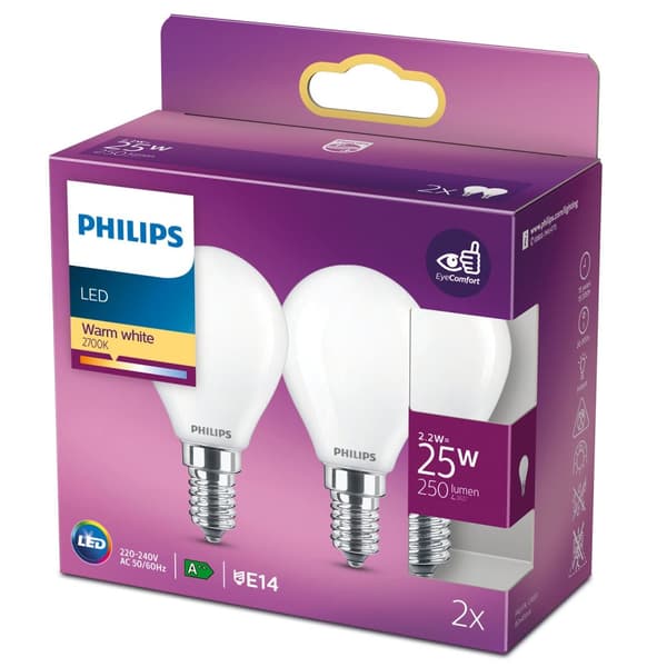 2-pak LED E14 Globe 25W Frost 250lm