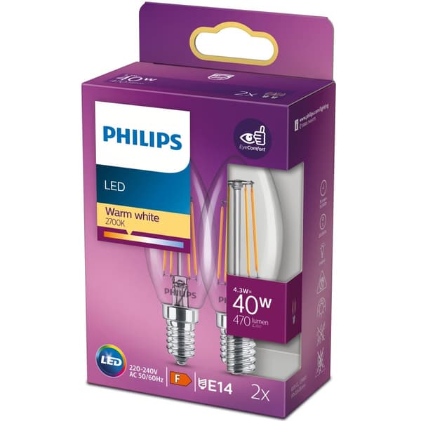 2-pak LED E14 Crown 4,3W (40W) Klar 470lm