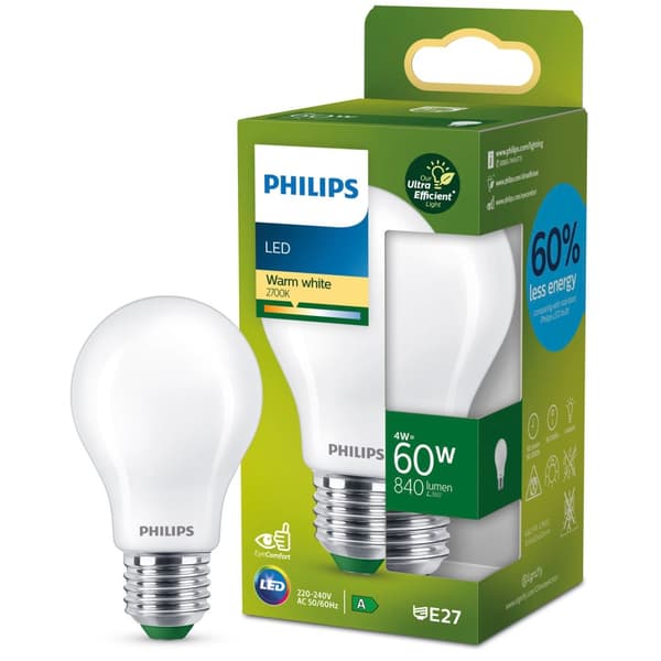 LED E27 Normal 4W (60W) Frostet 840lm 2700K Energiklasse A