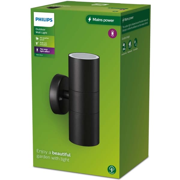 Kylis Vægarmatur Up-/downlight (2xGU10 fatning) IP44 Rustfrit stål Sort