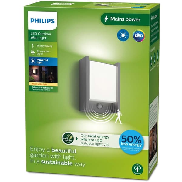 Arbor Væglampe Sensor Ultra Effektiv LED 3,8W 800lm Antracit