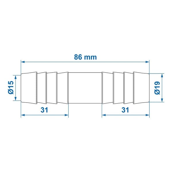 Vannslangekobling rett 19mm i blister