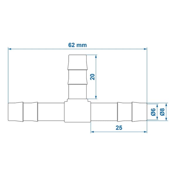 Vandslangetilslutning T-stykke 8mm 2 stk i blister