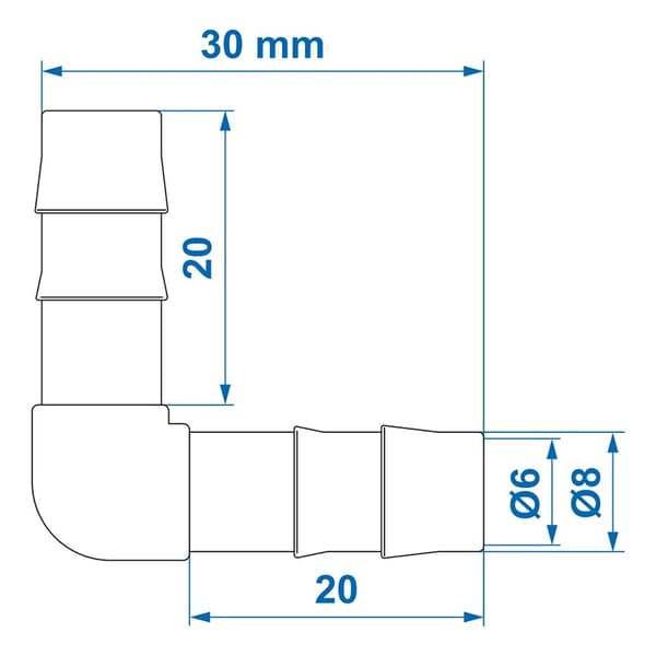 Vesiletkun liitin 90 astetta 8mm 2 kpl läpipainopakkauksessa
