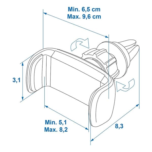 Universal smartphoneholder med fjeder til ventilationsgitter