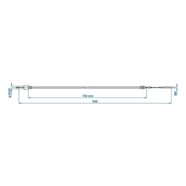 Bremsekabel 730/940mm kop Ø22mm velegnet til Knott/Schlegl/Nieper/Avonride/BPW