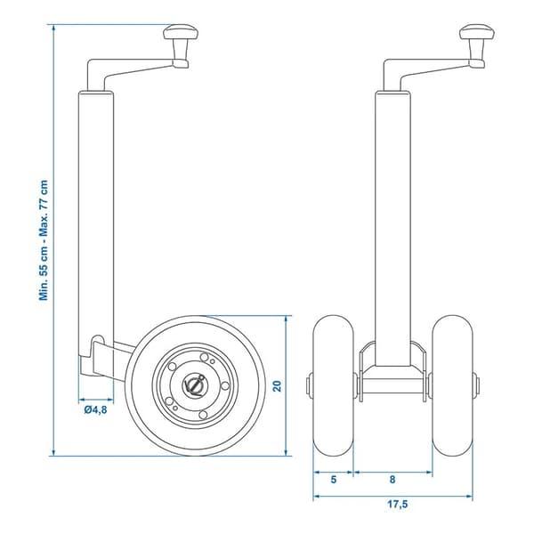 Dobbelt støttehjul 48mm med solide PU-dekk 200 x 50 mm