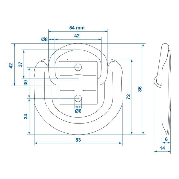 Laste surring D-ring 83 x 72 mm