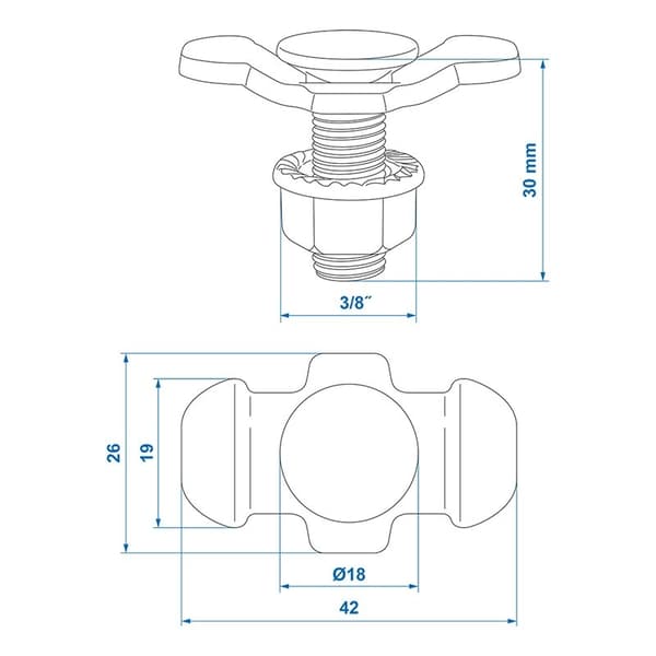 Dubbfäste dubbel med bult 3/8" i blister