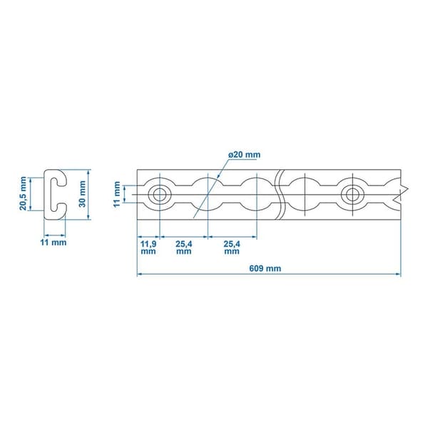 Lasteskinne aluminium 30cm