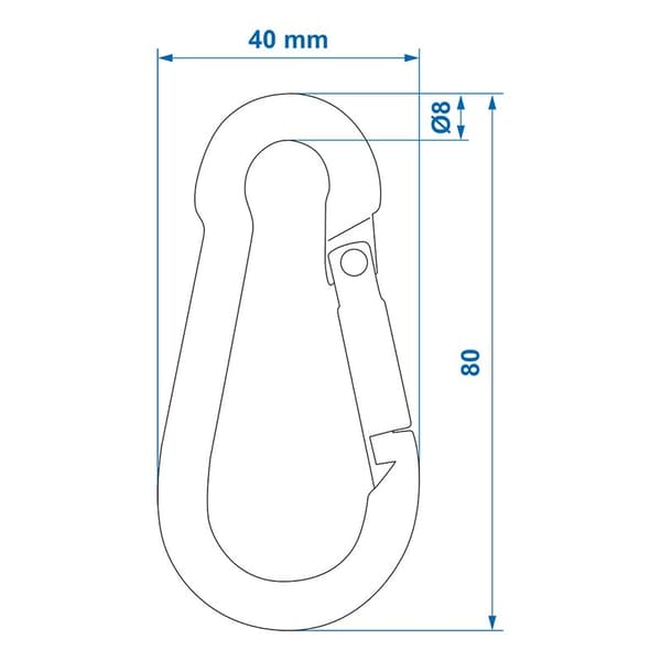 Karabiinikoukku ruostumatonta terästä 8x80mm