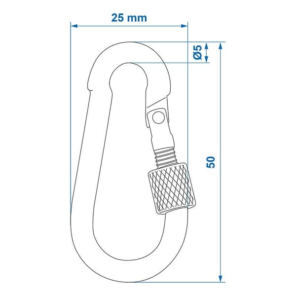 Karabiinikoukku metallia 5x50mm ruuvilukolla 2 kpl läpipainopakkauksessa