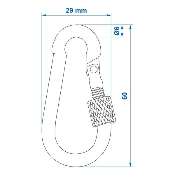 Karabiinikoukku metallia 6x60mm ruuvilukolla 2 kpl läpipainopakkauksessa