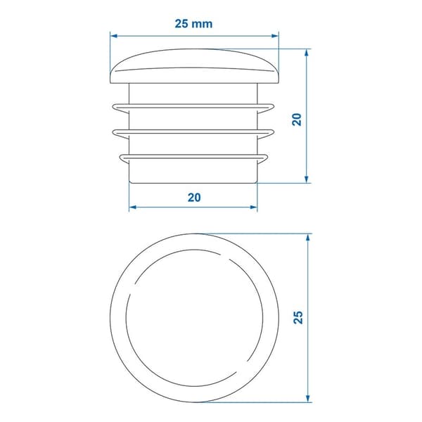 Päätykappale Ø25mm 4 kpl läpipainopakkauksessa