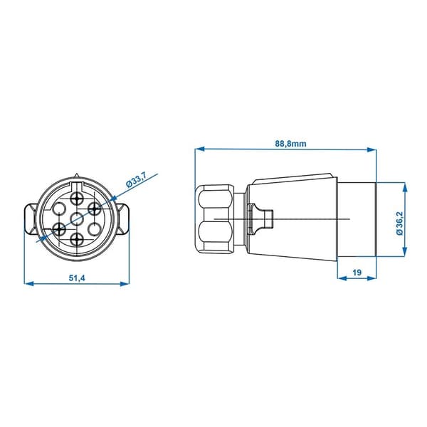 Plugg 7-pins PVC med hunnkobling i blister