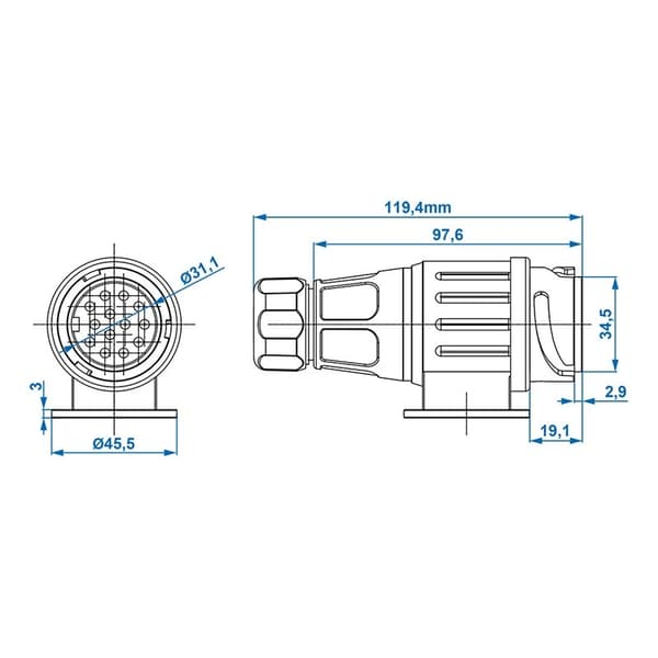 Plugg 13-pins PVC Jaeger type