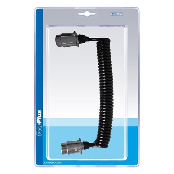 Spiralkabel 4,5M med 2x 7-benet stik metal i blister