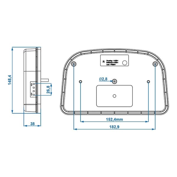 Baglygte 6 funktion 240x150mm LED højre i blister