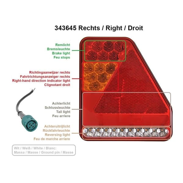 Baklykt 5 funksjoner 208x188mm 22LED høyre UK