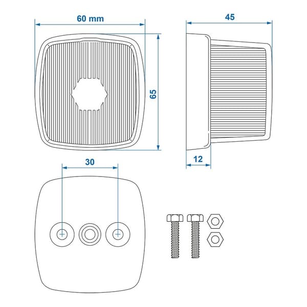 Front posisjonslampe hvit 65x60mm PM